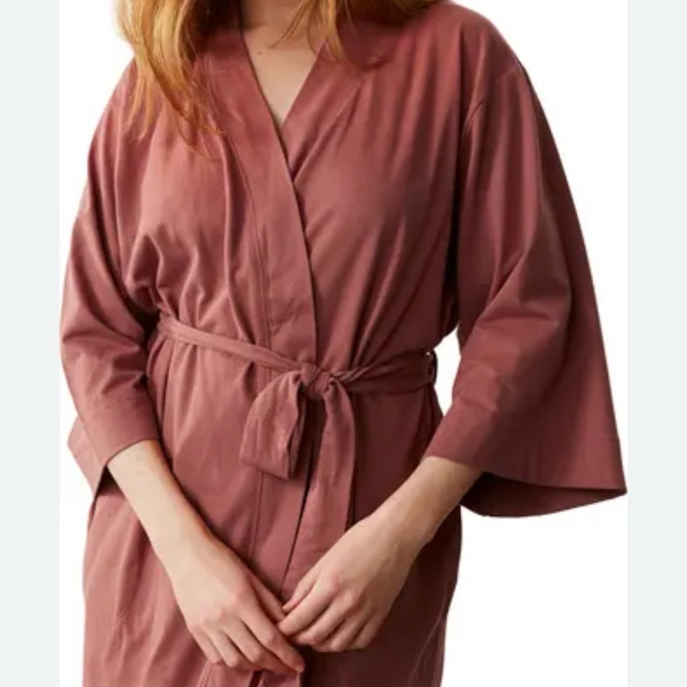 Coyuchi Solstice Organic Kimono Robe, XS, Rosehip color